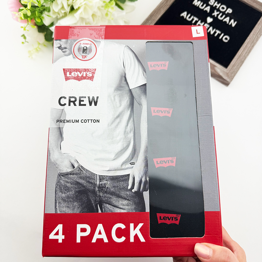 Set 4 áo Levi's Premium Cotton Crew - Black, Size L