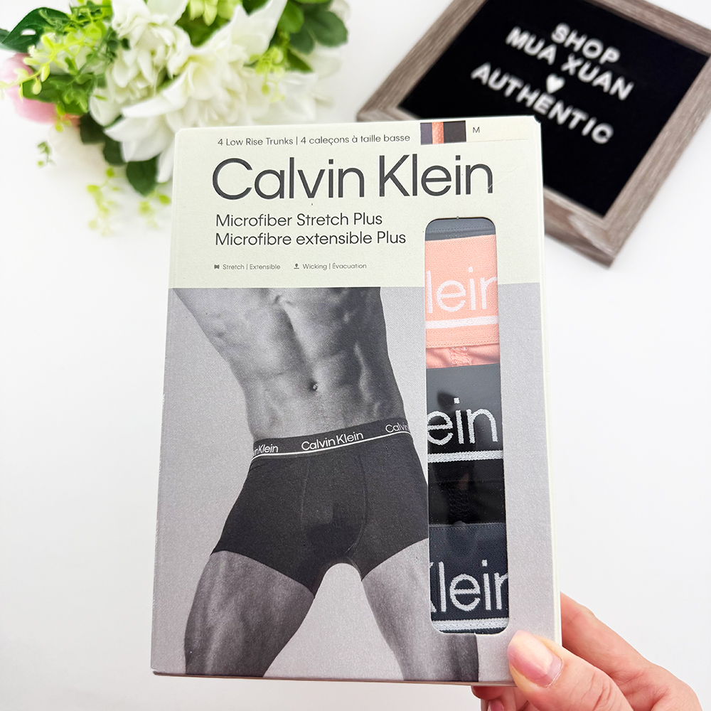 Set 4 quần Calvin Klein Microfiber Stretch Plus Low Rise Trunk - Grey/Orange Logo/Black, Size M