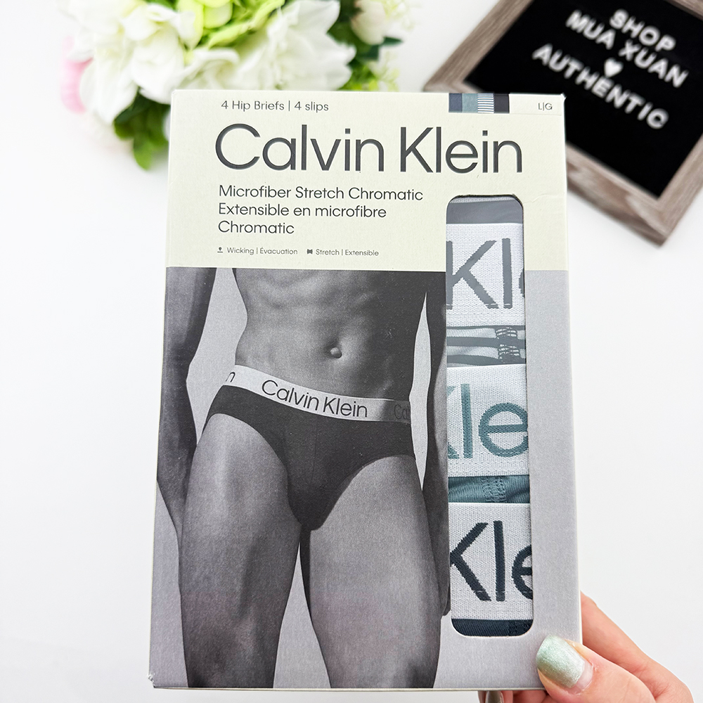 Set 4 quần Calvin Klein Chromatic Microfiber Hip Brief - Black/Stripe/Grey/Green/Grey, Size L