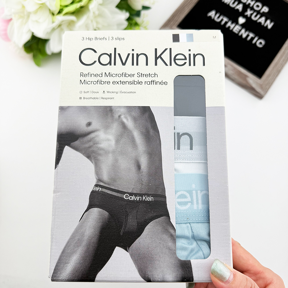 Set 3 quần Calvin Klein Refined Microfiber Hip Brief - Black/White/Mint, Size M