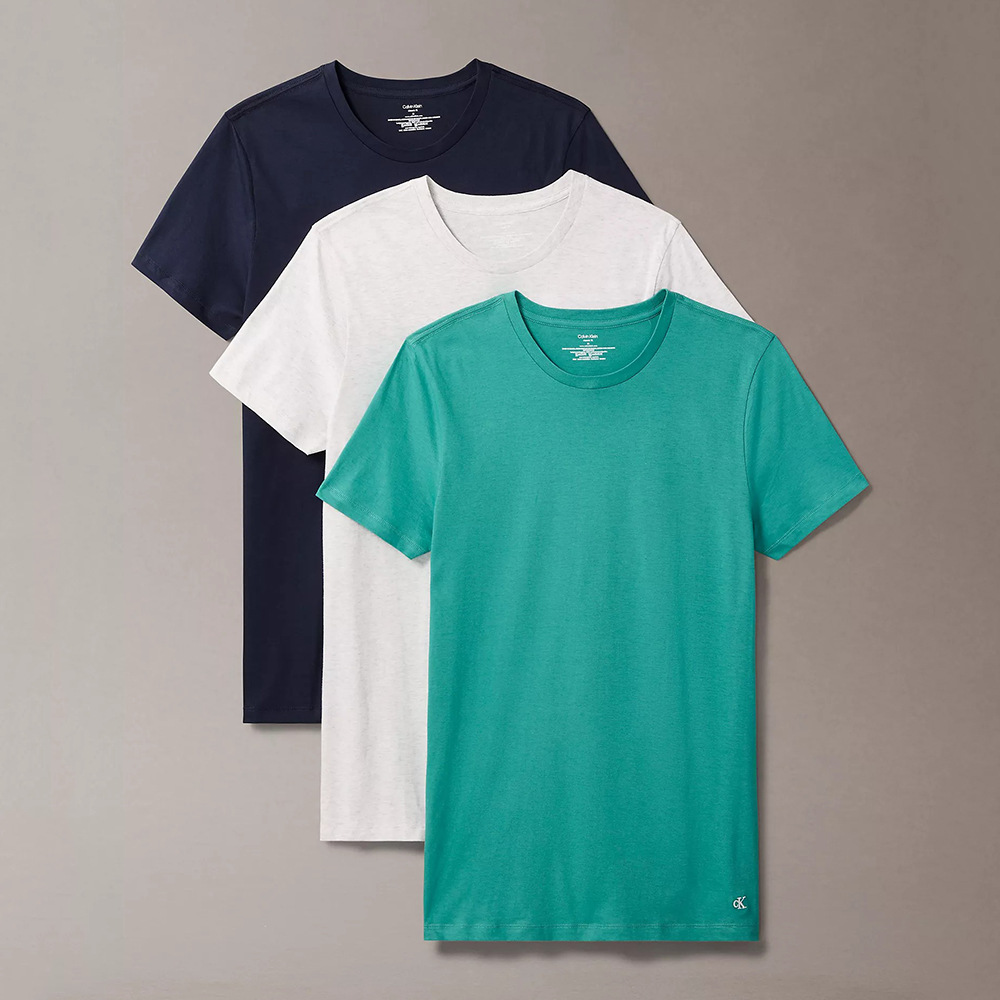 Set 3 áo Calvin Klein Cotton Classics Crewneck - Shoreline/Snow Heather/Lively Teal, Size M