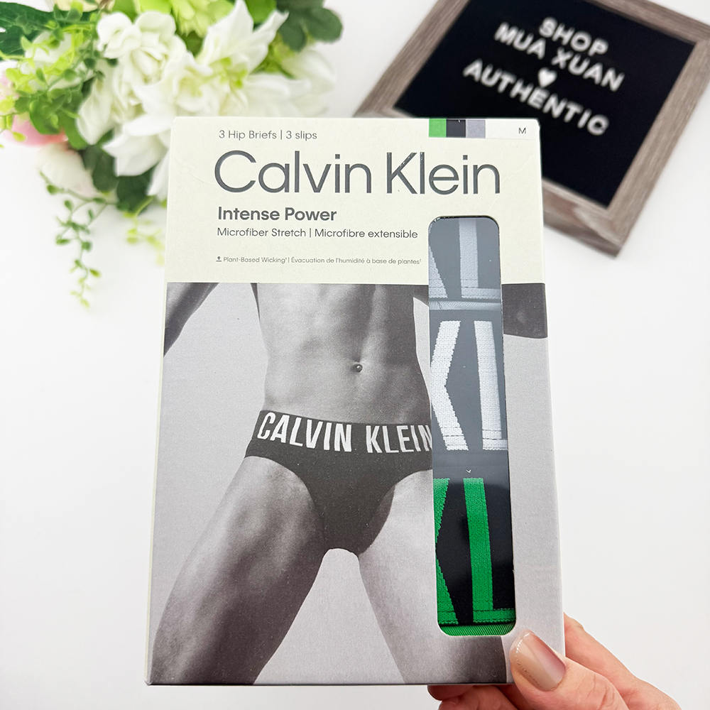 Set 3 quần Calvin Klein Intense Power Micro Hip Brief - Misty Grey/Black/Blossom Green, Size L