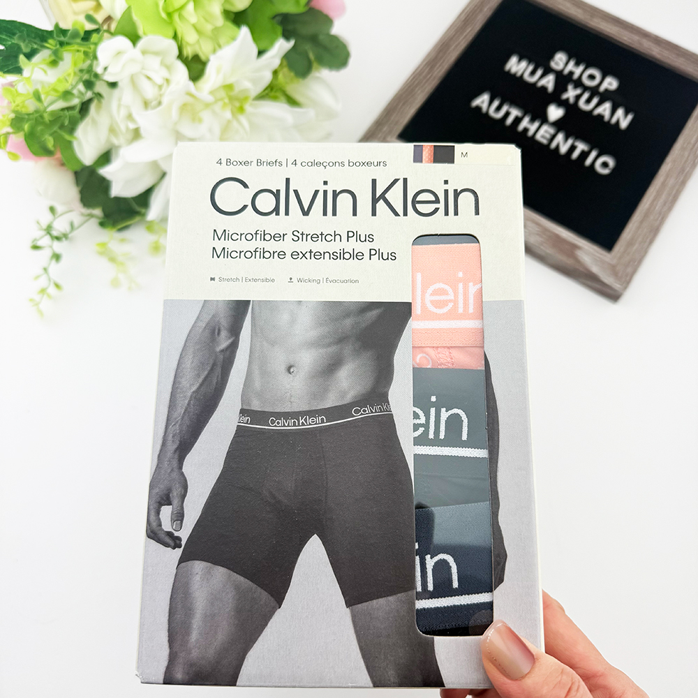 Set 4 quần Calvin Klein Microfiber Stretch Plus Boxer Brief - Grey/Orange Logo/Black, Size M