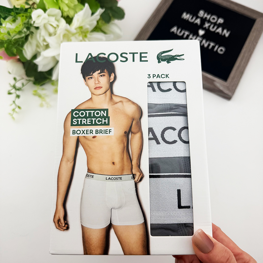 Set 3 quần Lacoste Stretch Cotton Boxer Briefs - Grey, Size S