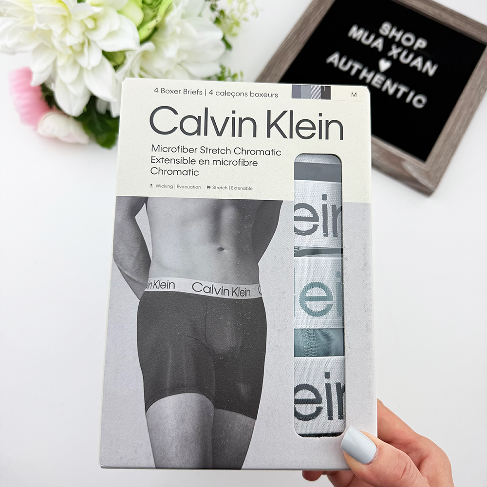 Set 4 quần Calvin Klein Chromatic Microfiber Boxer Brief - Black/Stripes/Green/Grey, Size S