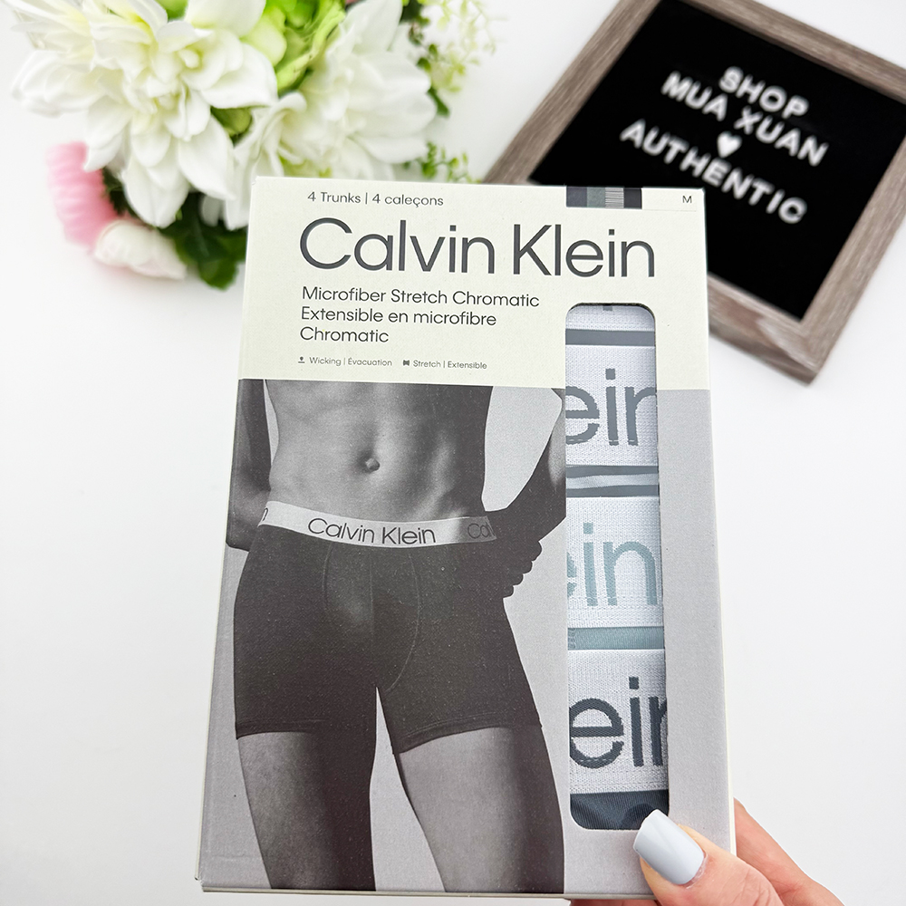 Set 4 quần Calvin Klein Chromatic Microfiber Trunk - Black/Stripes/Green/Grey, Size M