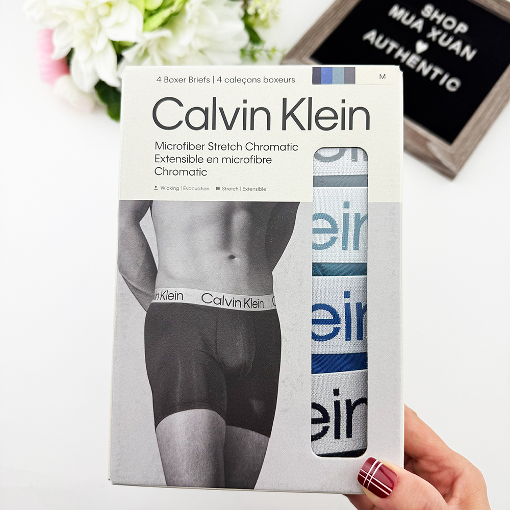 Set 4 quần Calvin Klein Chromatic Boxer Brief - Navy/Blue/Green/Dark Grey, Size M