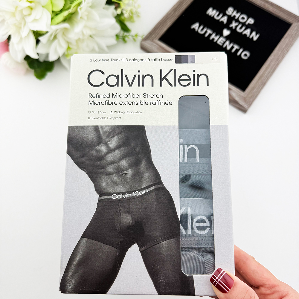 Set 3 quần Calvin Klein Refined Microfiber Low Rise Trunk - Black/Dark Grey/Light Grey, Size L