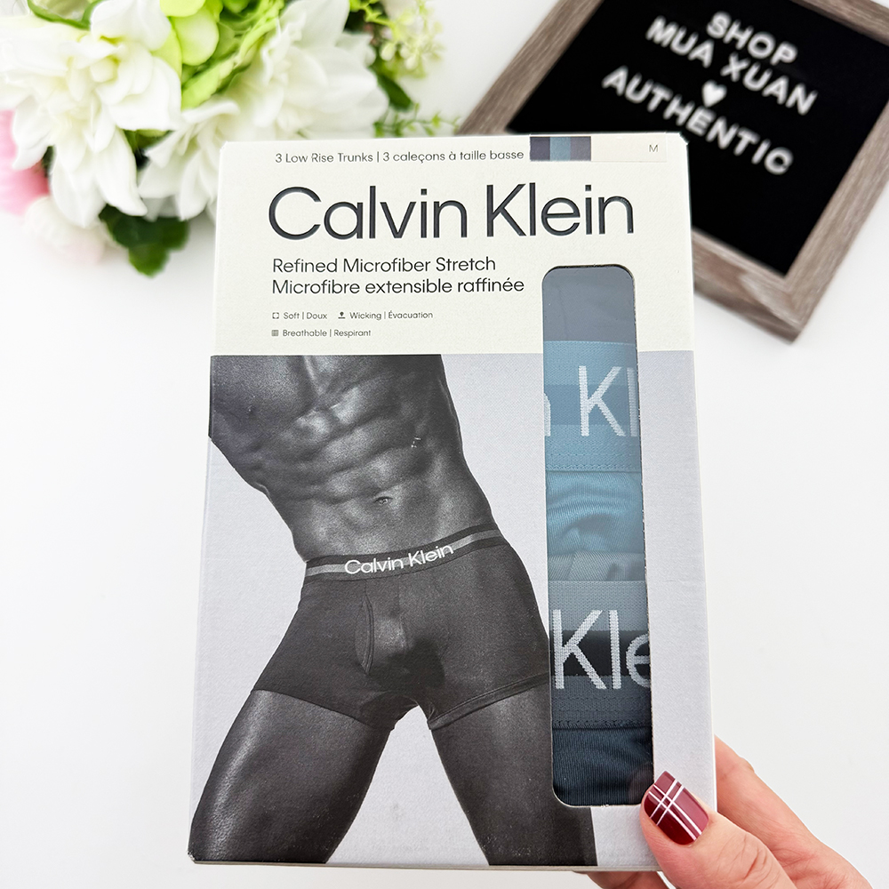 Set 3 quần Calvin Klein Refined Microfiber Low Rise Trunk - Navy/Green/Grey, Size S
