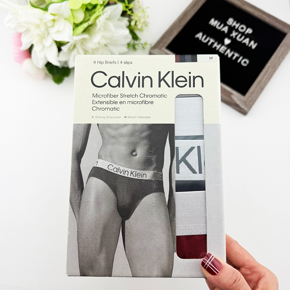 Set 4 quần Calvin Klein Chromatic Microfiber Hip Brief - Black/Grey/Navy/Red, Size M