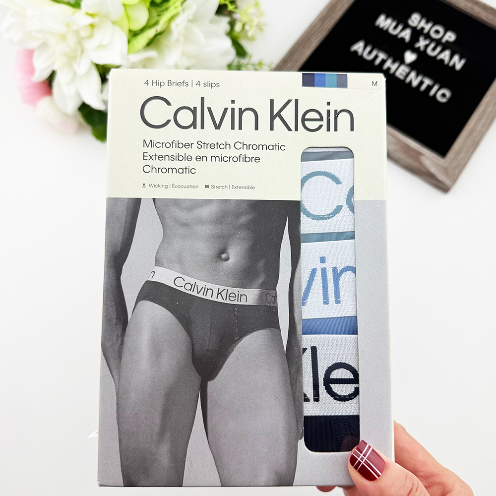 Set 4 quần Calvin Klein Chromatic Microfiber Hip Brief - Navy/Blue/Green/Dark Grey, Size L