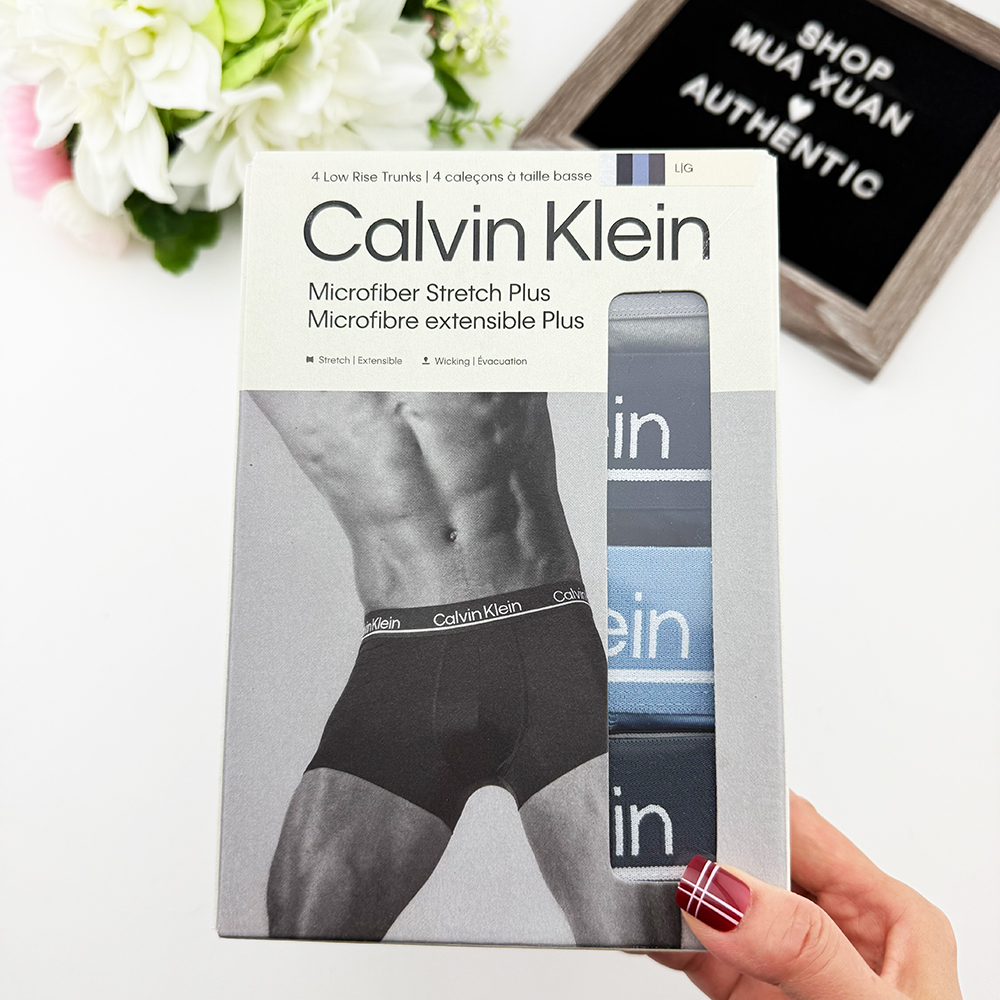 Set 4 quần Calvin Klein Micro Plus Low Rise Trunk - Light Grey/Navy/Sky/Dark Grey, Size S