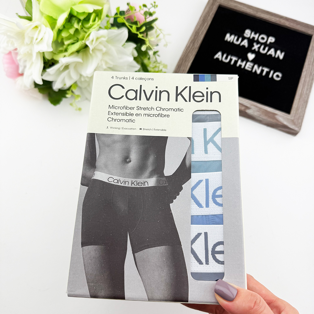 Set 4 quần Calvin Klein Chromatic Microfiber Trunk - Navy/Blue/Green/Dark Grey, Size S