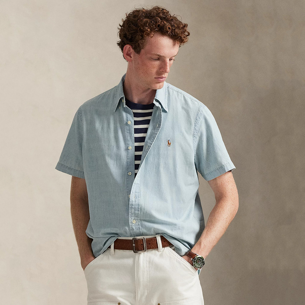 Áo Polo Ralph Lauren Classic Fit Chambray - Light Indigo, Size M