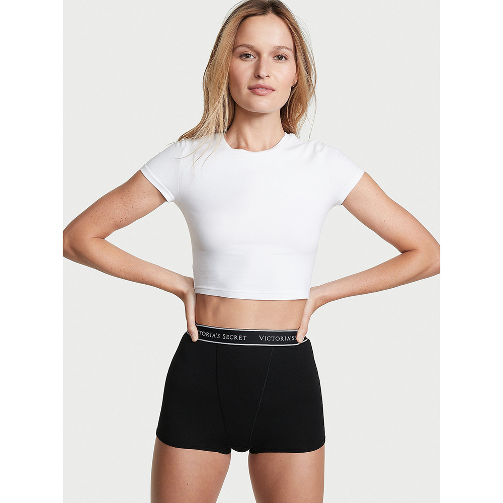 Quần lót Victoria's Secret Logo Cotton High-Waist Boyshort - Black, Size L