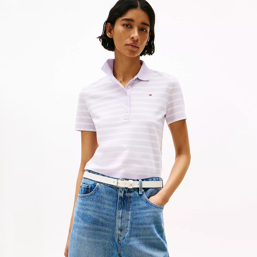 Áo Tommy Hilfiger Classic Fit Stripe Stretch-Cotton Polo - Purple, Size L