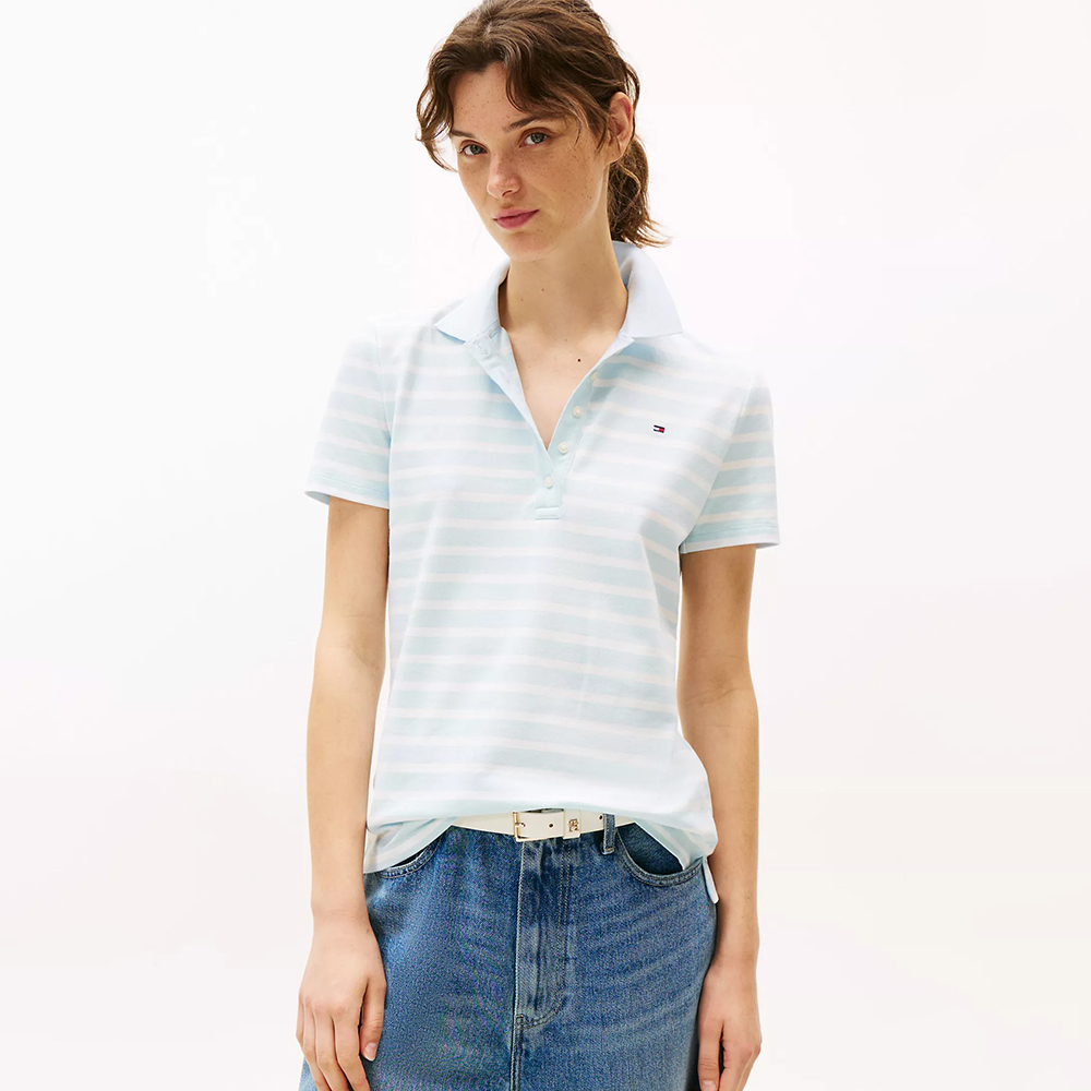 Áo Tommy Hilfiger Classic Fit Stripe Stretch-Cotton Polo - Blue, Size M