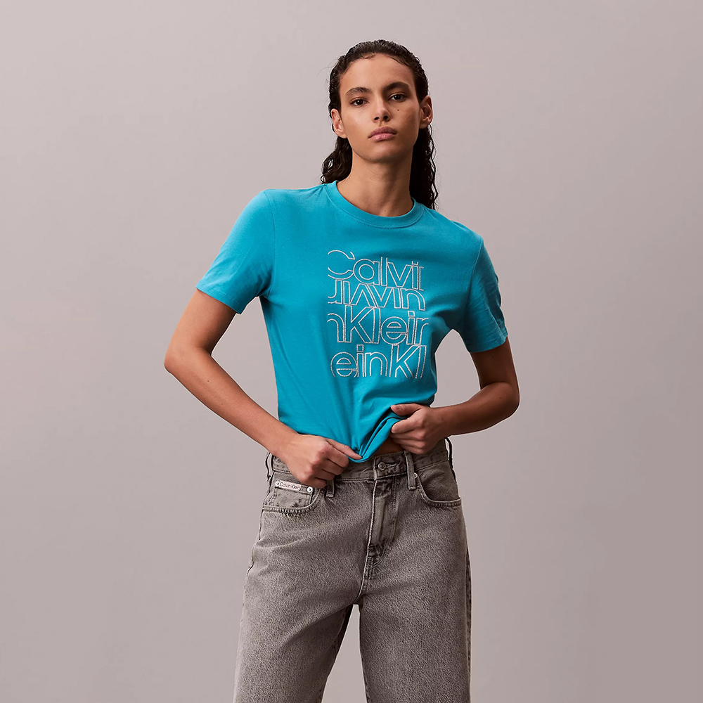 Áo Calvin Klein Glitter Logo Graphic Classic - Teal Slate, Size L