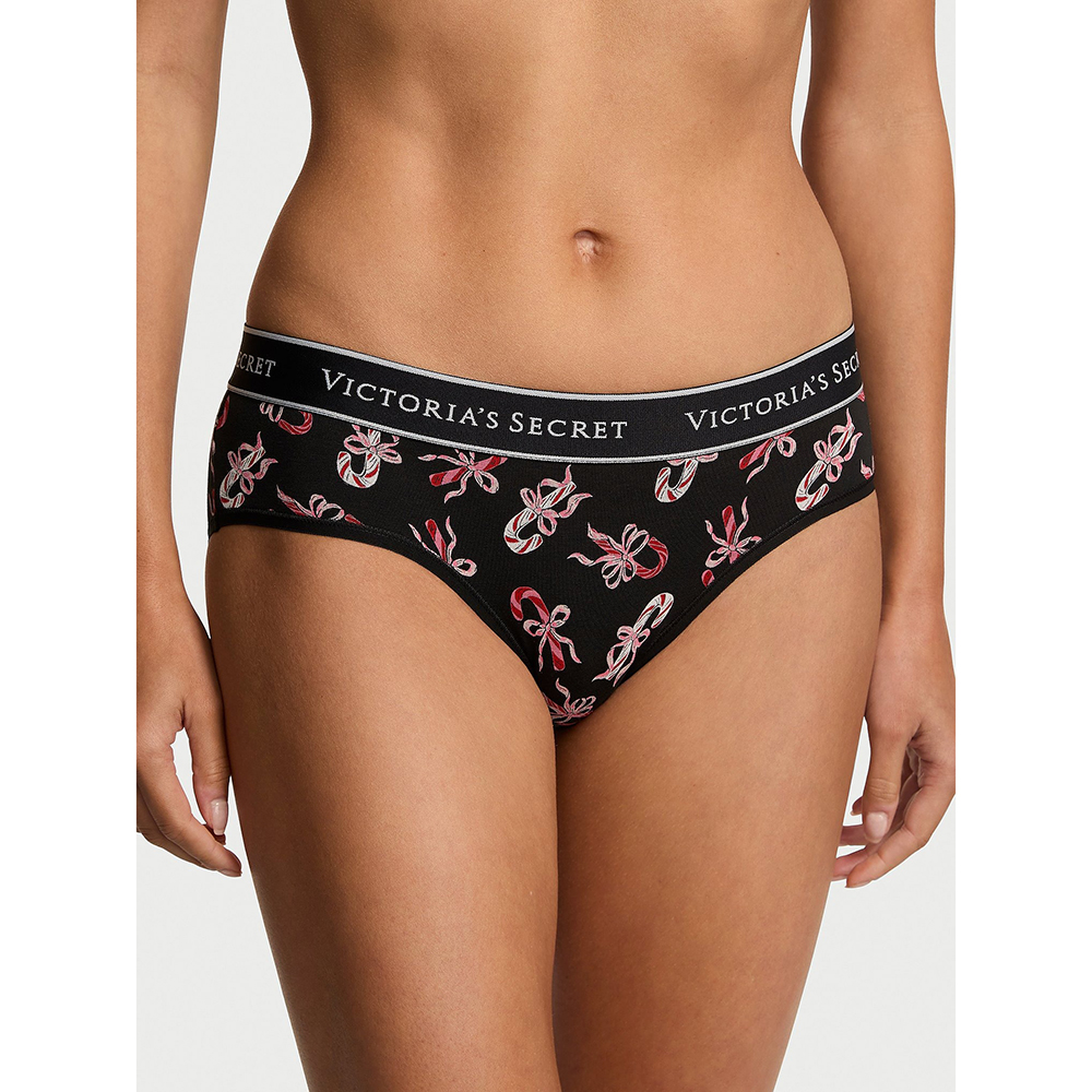 Quần lót Victoria's Secret Logo Cotton Hiphugger - Black Candy Canes, Size XS