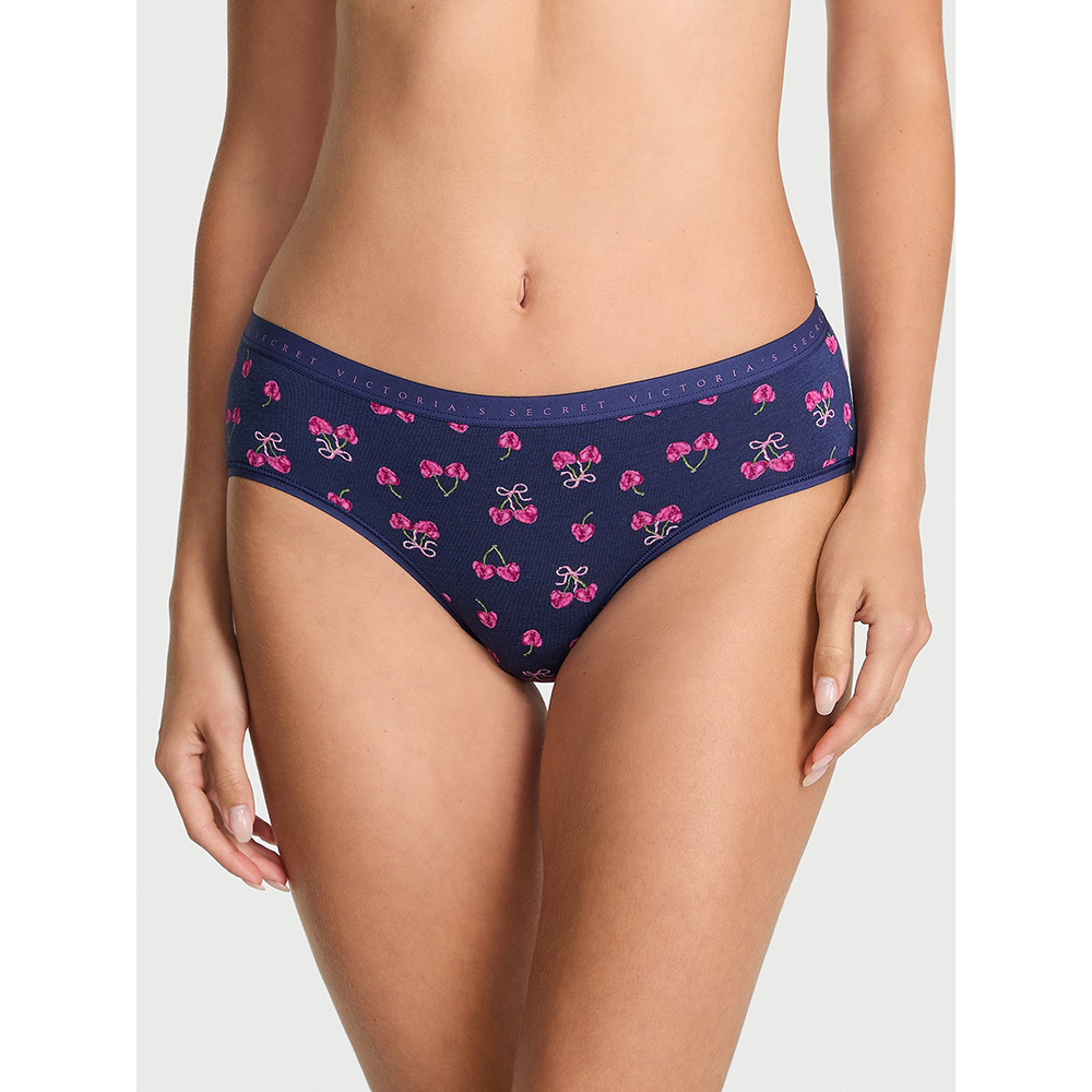 Quần lót Victoria's Secret Stretch Cotton Hiphugger - Blue Ink Cherries, Size M
