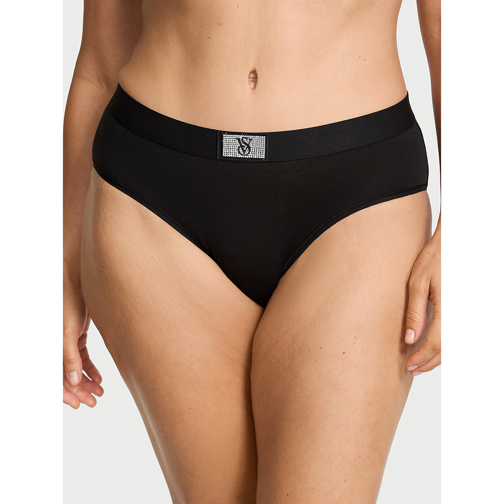 Quần lót Victoria's Secret Logo Cotton Shine Patch Hiphugger - Black, Size M