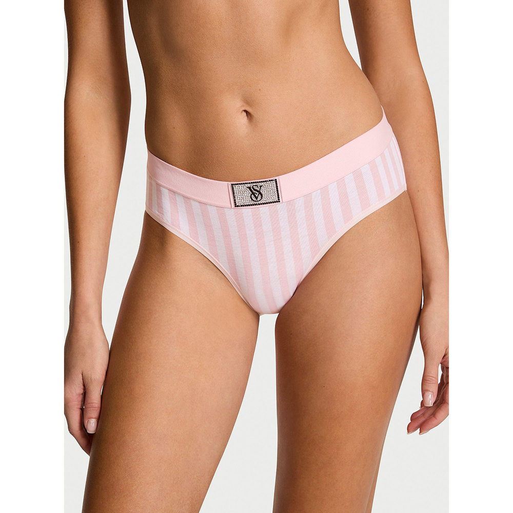 Quần lót Victoria's Secret Logo Cotton Shine Patch Hiphugger - Pink Stripes, Size L