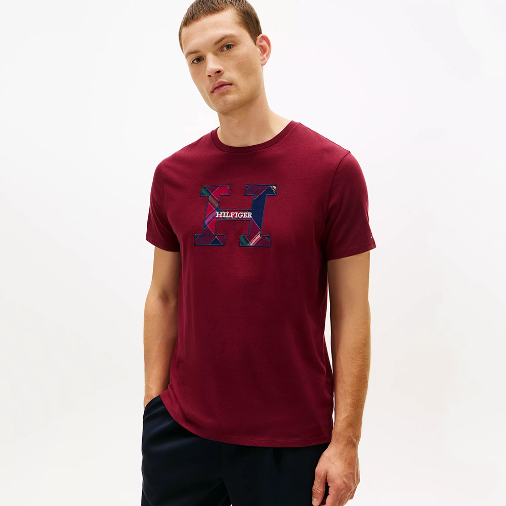 Áo Tommy Hilfiger Plaid Monogram Logo - Deep Rouge, Size S