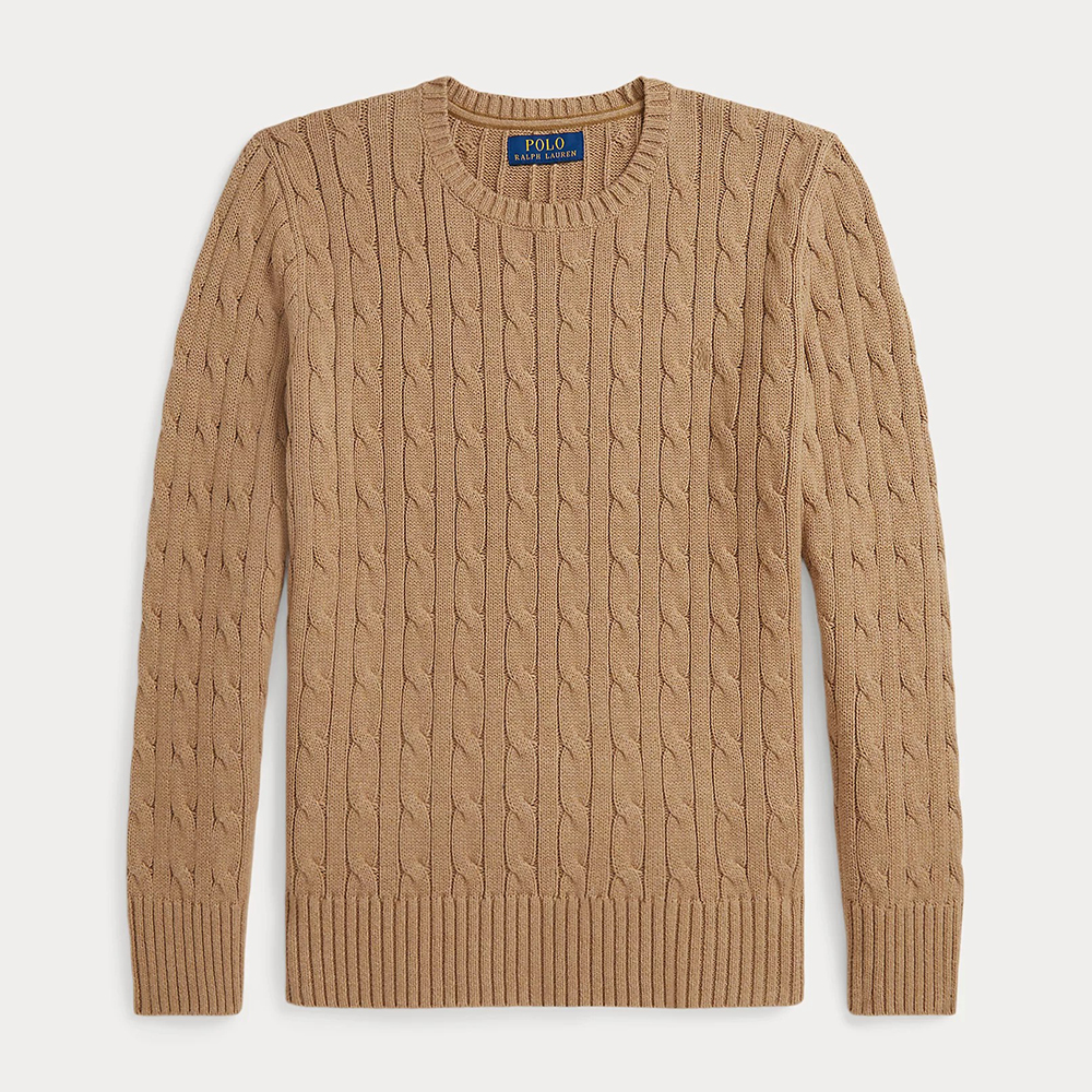 Áo Polo Ralph Lauren Cable-Knit Cotton Sweater - Camel Heather, Size XL(18-20)