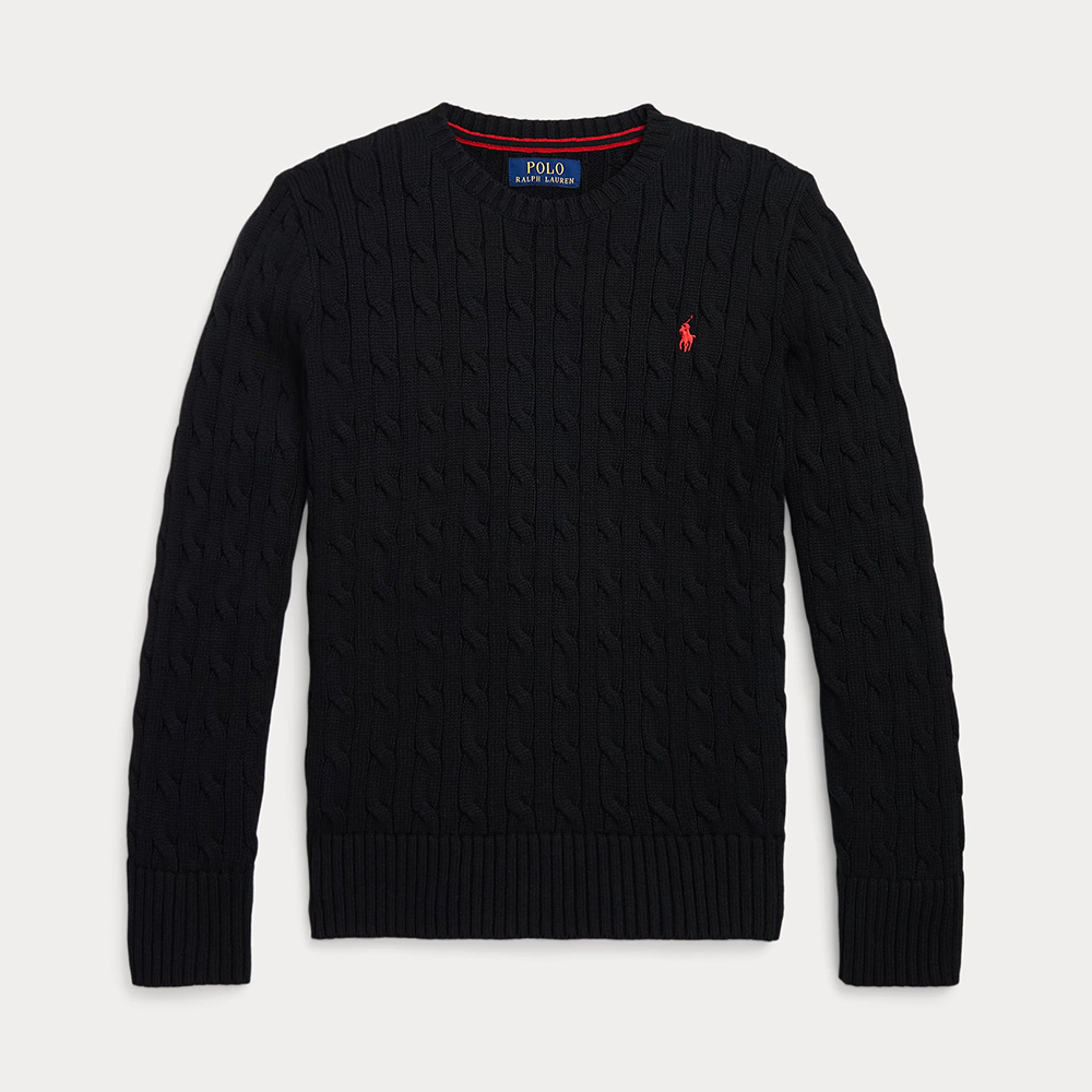 Áo Polo Ralph Lauren Cable-Knit Cotton Sweater - Black, Size L(14-16)