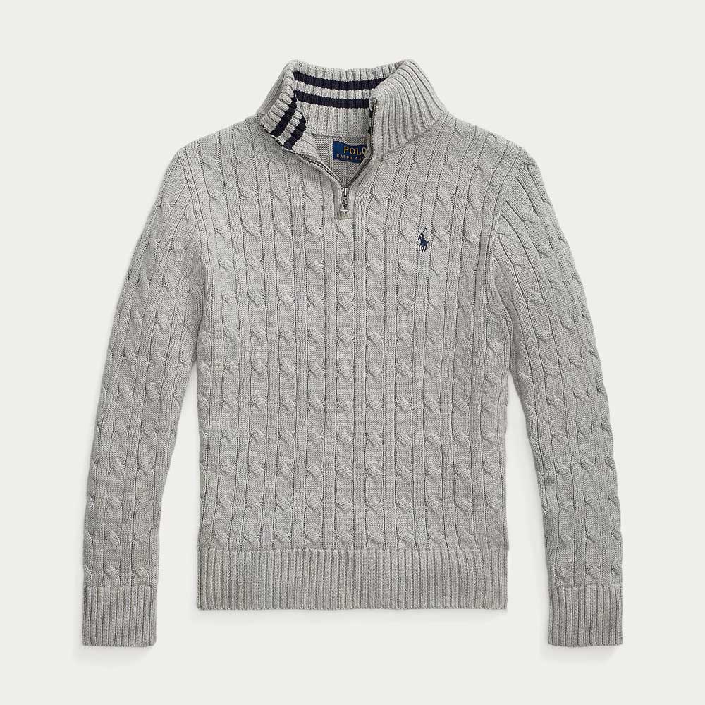 Áo Polo Ralph Lauren Cable-Knit Cotton Quarter-Zip Sweater - Grey, Size L(14-16)