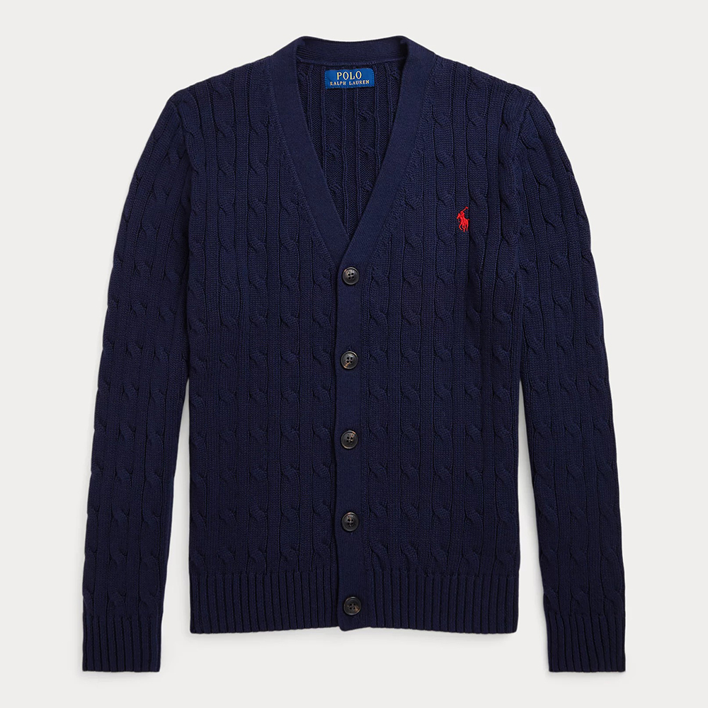 Áo Polo Ralph Lauren Cable-Knit Cotton V-Neck Cardigan - Navy, Size XL(18-20)