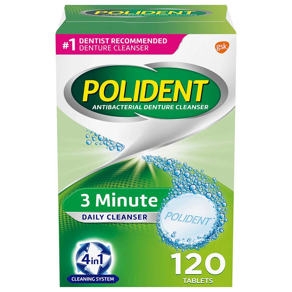 Viên sủi trắng răng giả Polident 3 Minute Daily Cleanser, 120 viên