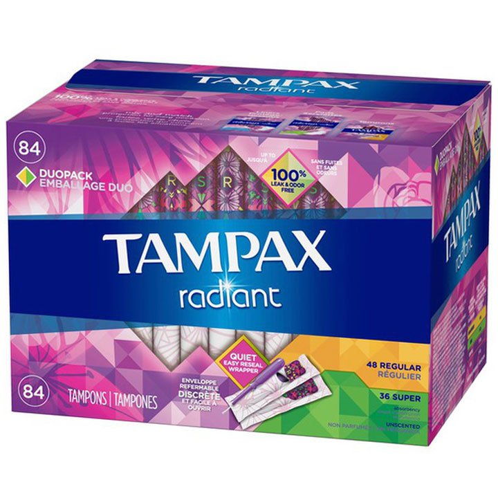 Tampax Radiant Duopack Tampons - Regular/ Super, 84 miếng