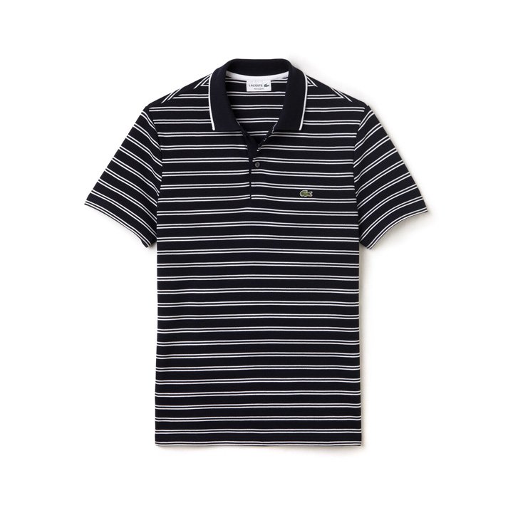 Lacoste Regular Fit Polo in Piqué & Striped Jersey - Navy Blue/White, size 5/L