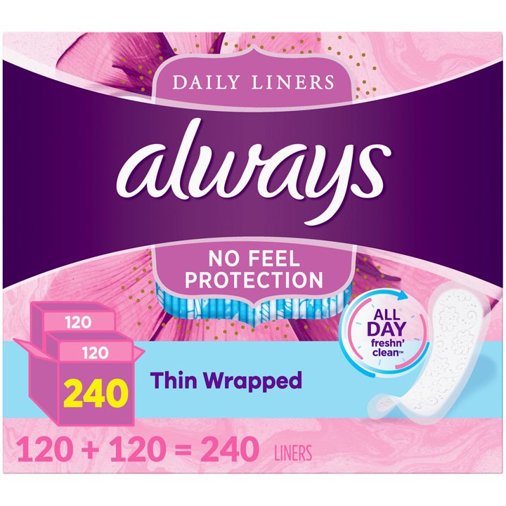Băng vệ sinh hàng ngày Always Thin Unscented Wrapped, 240 miếng