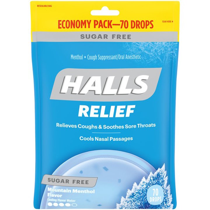 Kẹo ngậm Halls Relief Sugar Free - Mountain Menthol, 70 viên