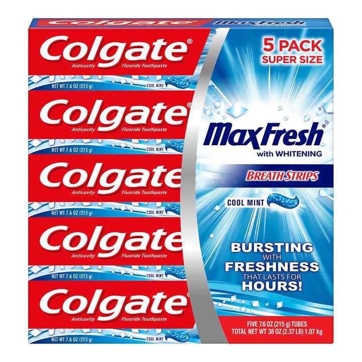 Set kem đánh răng Colgate Max Fresh With Whitening Breath Strips, 5 x 215g