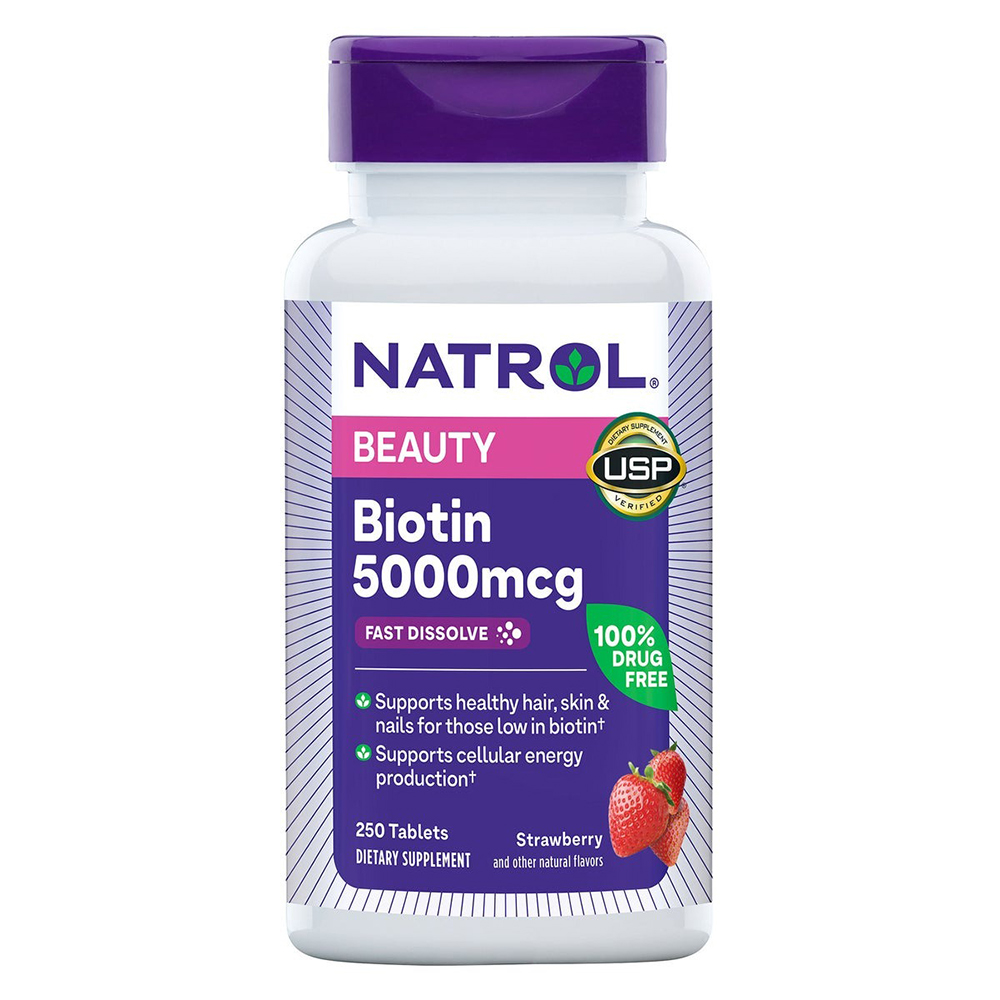 Viên ngậm Natrol Biotin Beauty 5000mcg Fast Dissolve, 250 viên