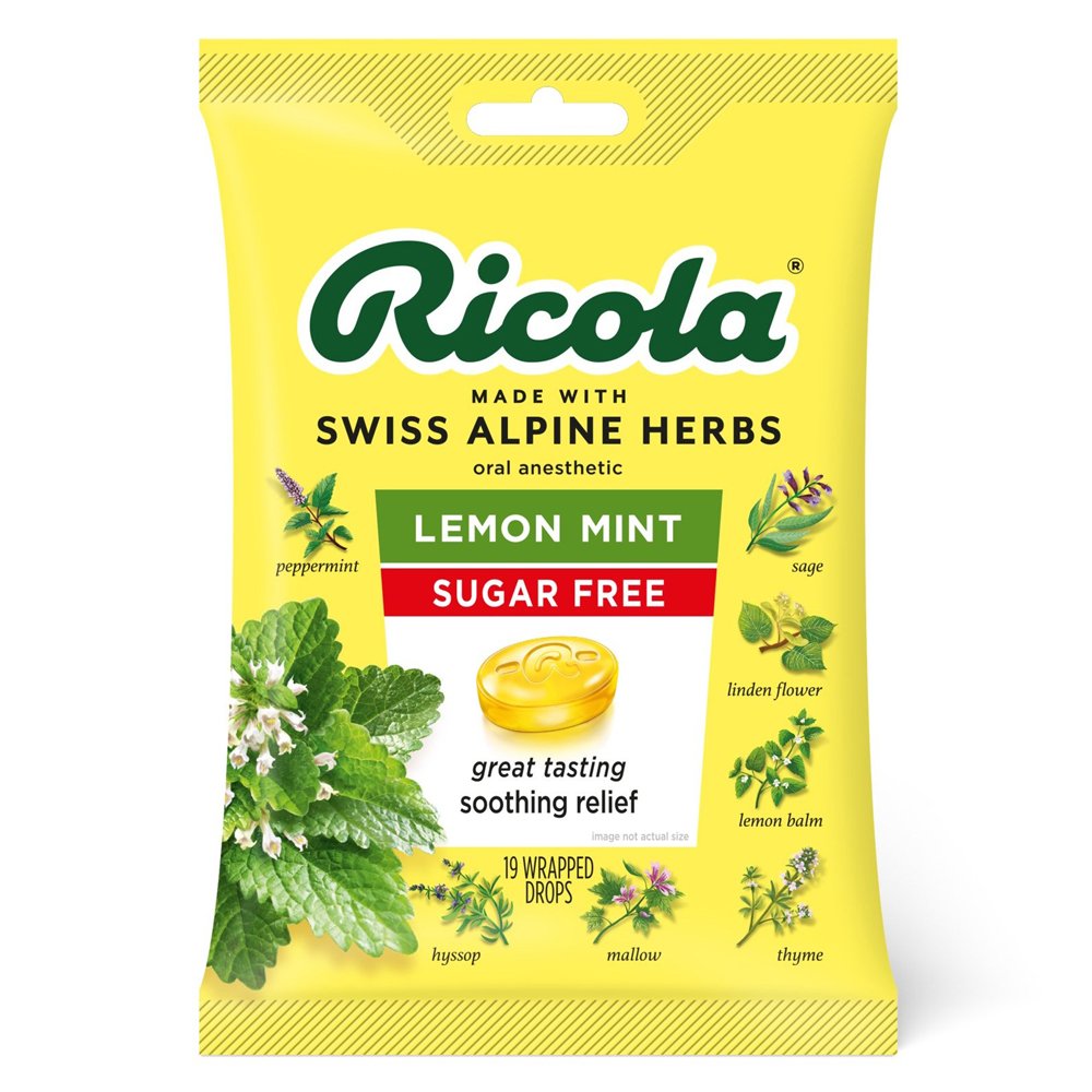 Kẹo ngậm Ricola Herb Throat Sugar Free Lemon Mint, 19 viên