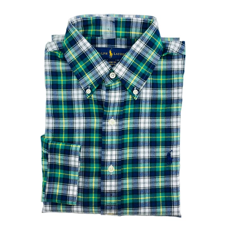 Polo Ralph Lauren Classic Fit Madras Shirt - Green/ Navy Multi, Size S