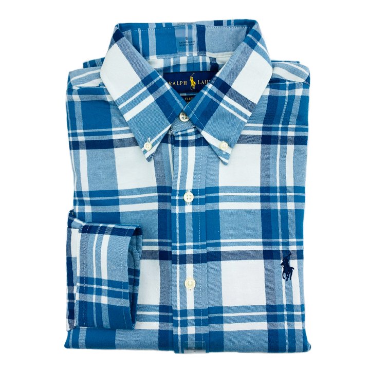 Polo Ralph Lauren Classic Fit Madras Shirt - White/ Blue Multi, Size S