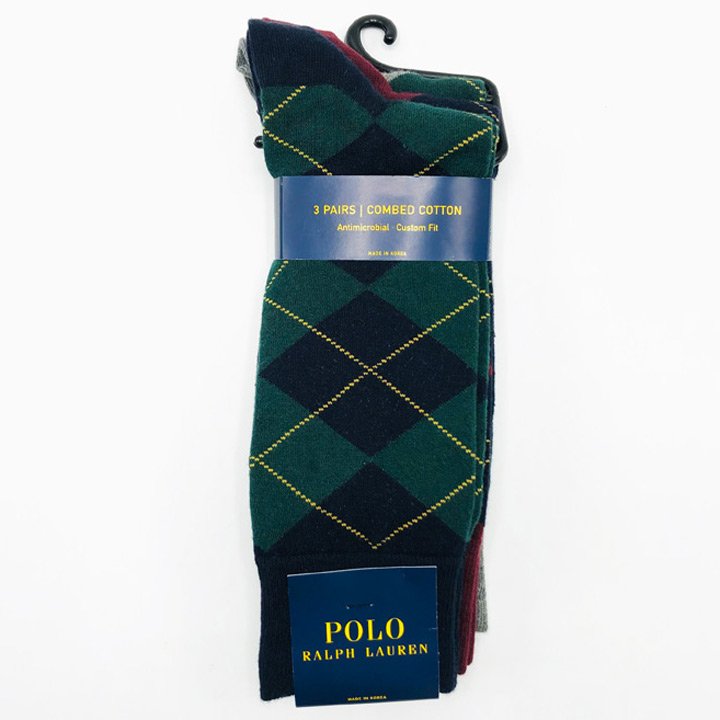 Vớ Polo Ralph Lauren Argyle Combed Cotton Dress - Set 3 đôi,  Dark Green/ Red Wine/ Grey