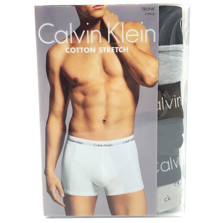 Set 3 Calvin Klein Classic Fit Cotton Stretch Trunk - Grey/ Black/ CK Logo, Size M