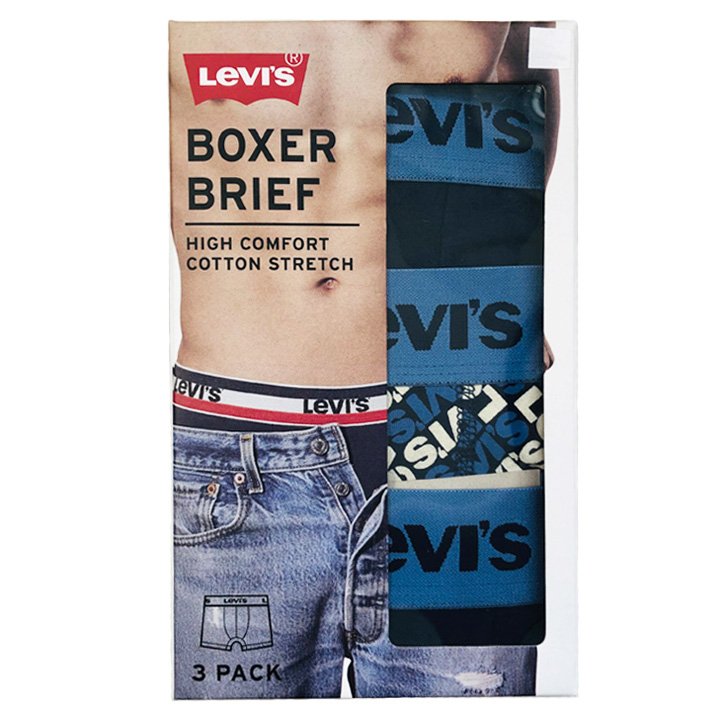 Set 3 Levi's Cotton Stretch Boxer Brief - Navy/ Levi's Pattern, size S