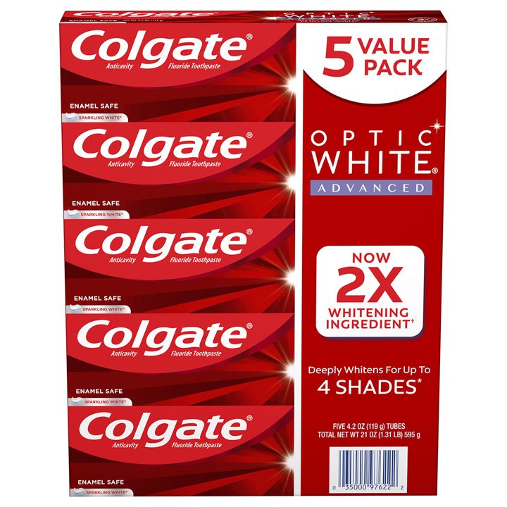 Set Kem đánh răng Colgate Optic White Advanced Teeth Whitening - Sparkling White, 5 x 119g